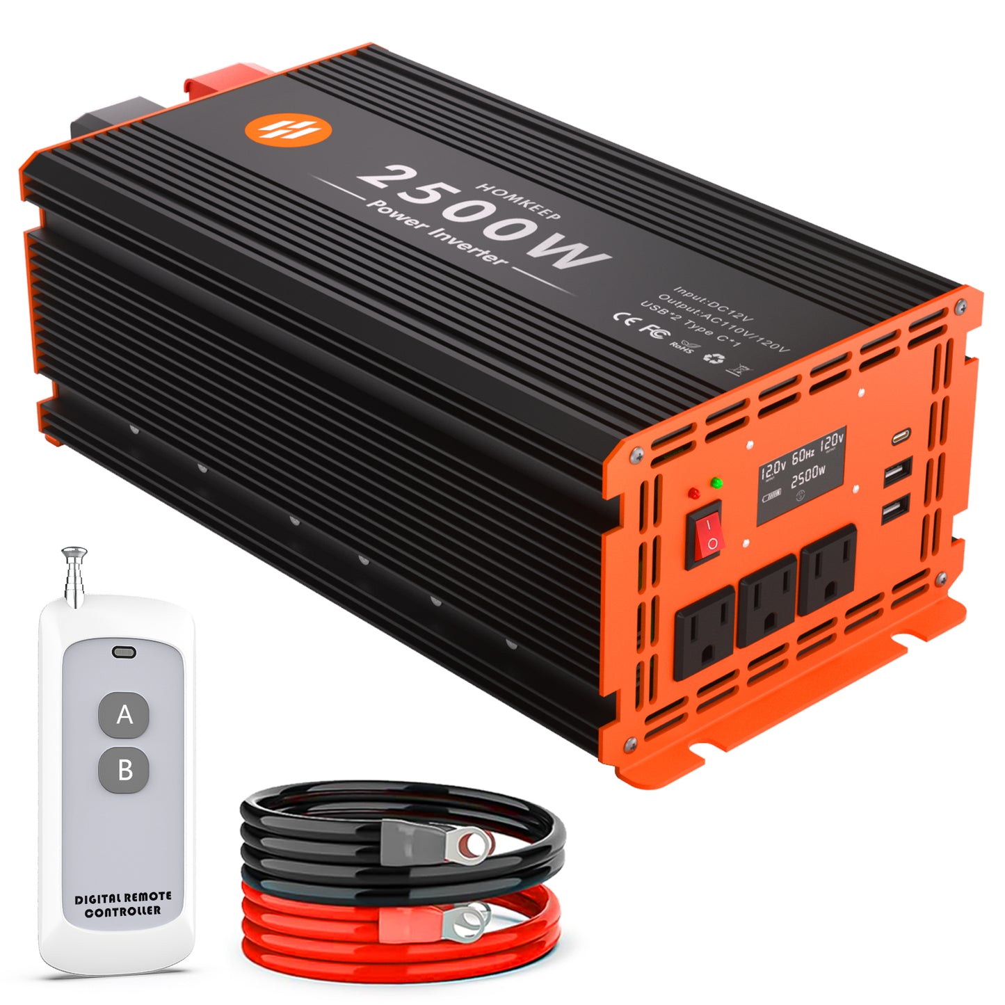 Homkeep 2500 Watt Power Inverter 12V DC to 110V/120V AC Converter with Remote Controller