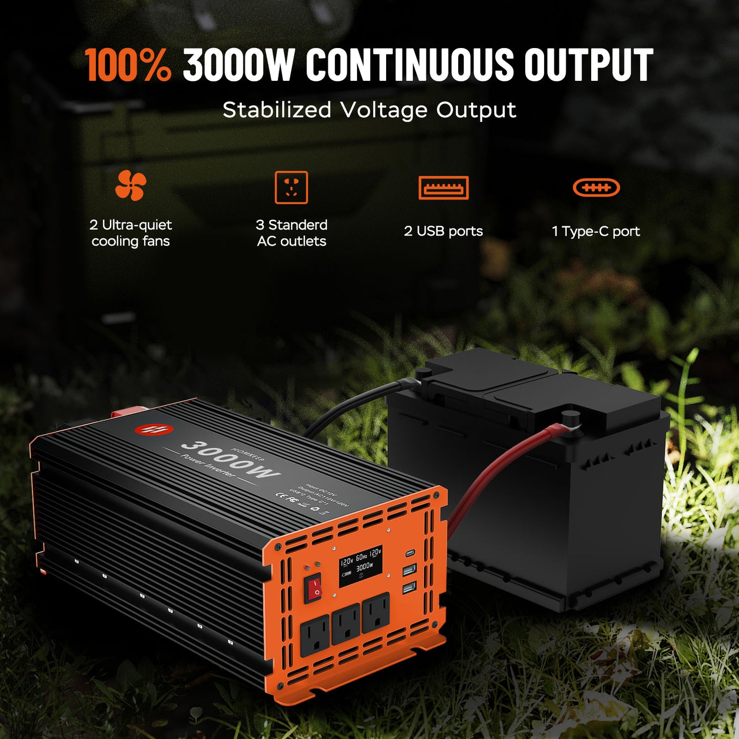 Homkeep 3000 Watt Power Inverter 12V DC to 110V/120V AC Converter with Remote Controller