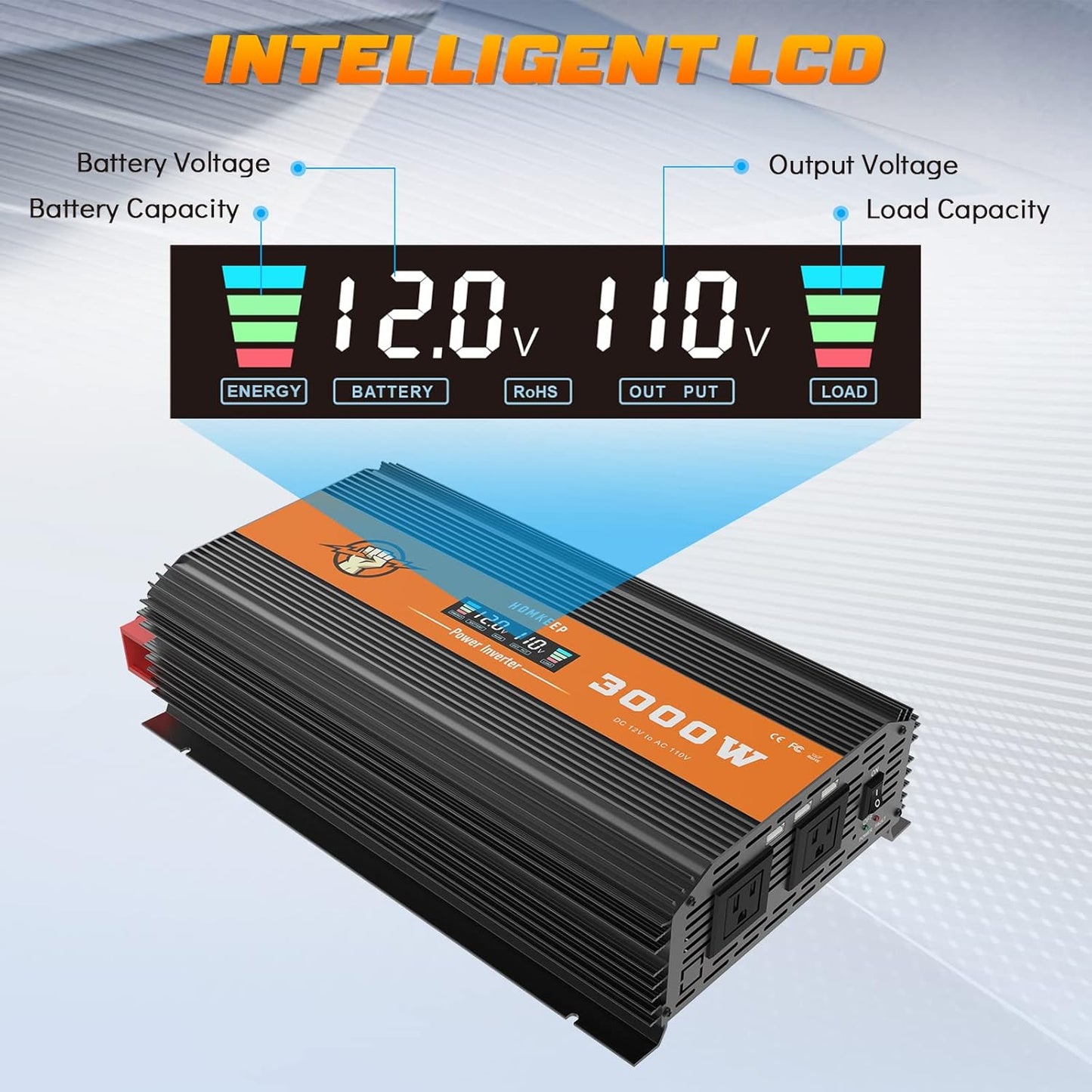 Homkeep 3000 Watt Heavy Duty Power Inverter 12V to 110V with LCD Display