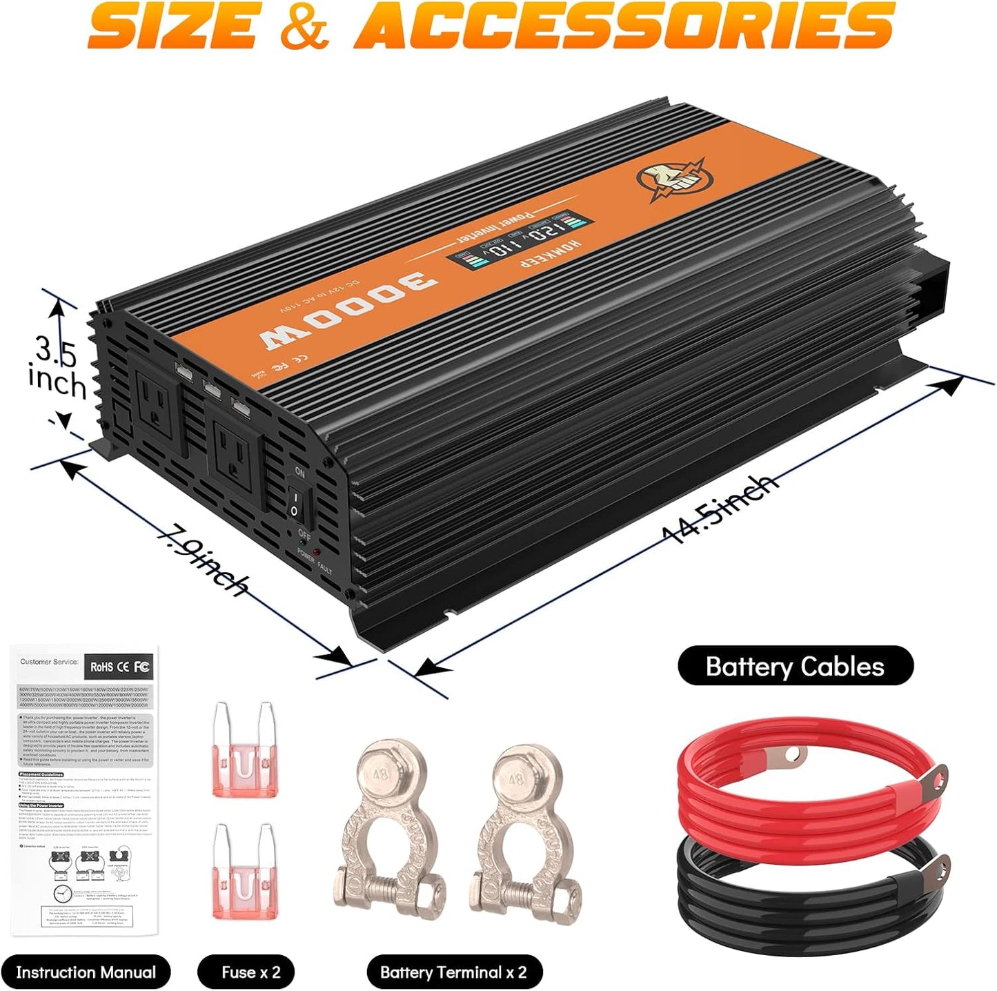 Homkeep 3000 Watt Heavy Duty Power Inverter 12V to 110V with LCD Display