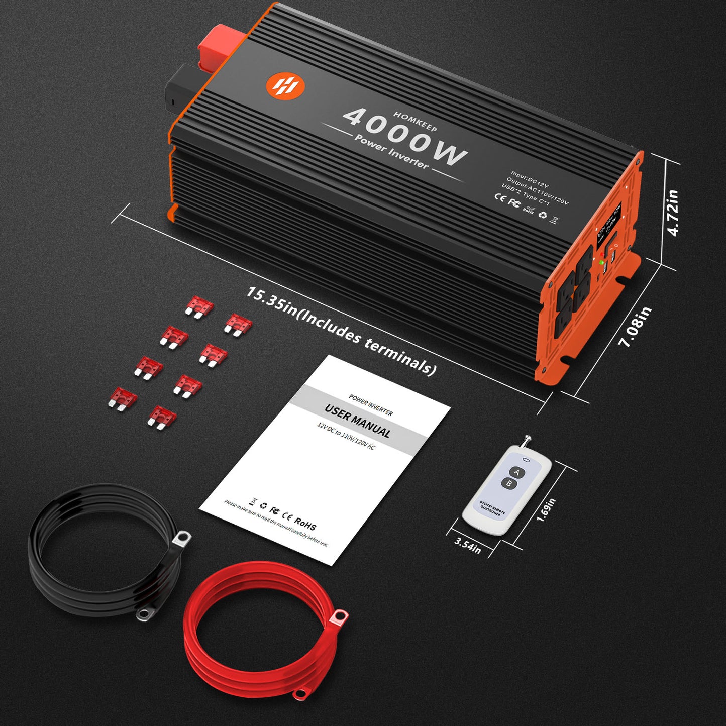 Homkeep 4000 Watt Power Inverter 12V DC to 110V/120V AC Converter with Remote Controller